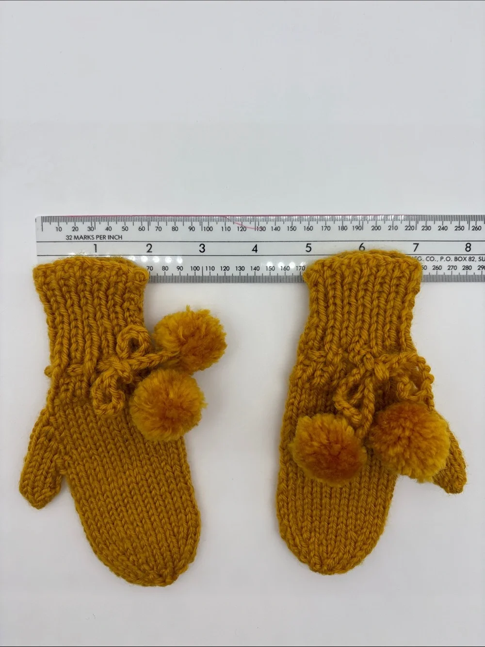Kids Hand-Knit Pom-Pom Mittens in Mustard